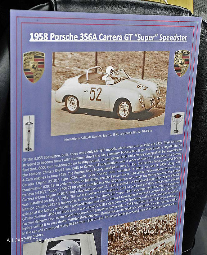 Porsche 356A 1600 Carrera GT Speedster sn-84912 1958 Rennsport VI 2018