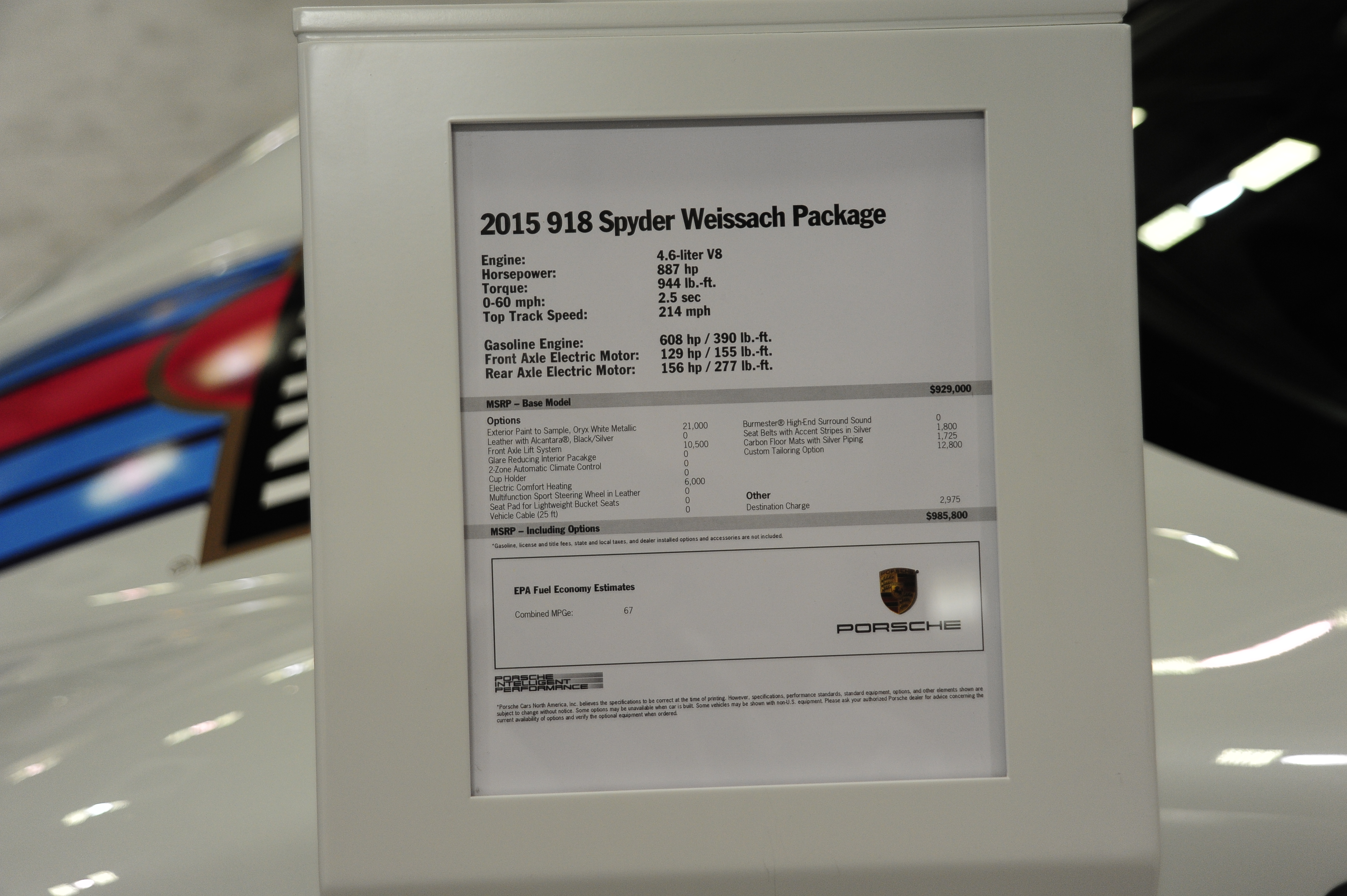 Porsche 918 sn-WP0CA2A18FS8007848 2016 SF autoshow 2016